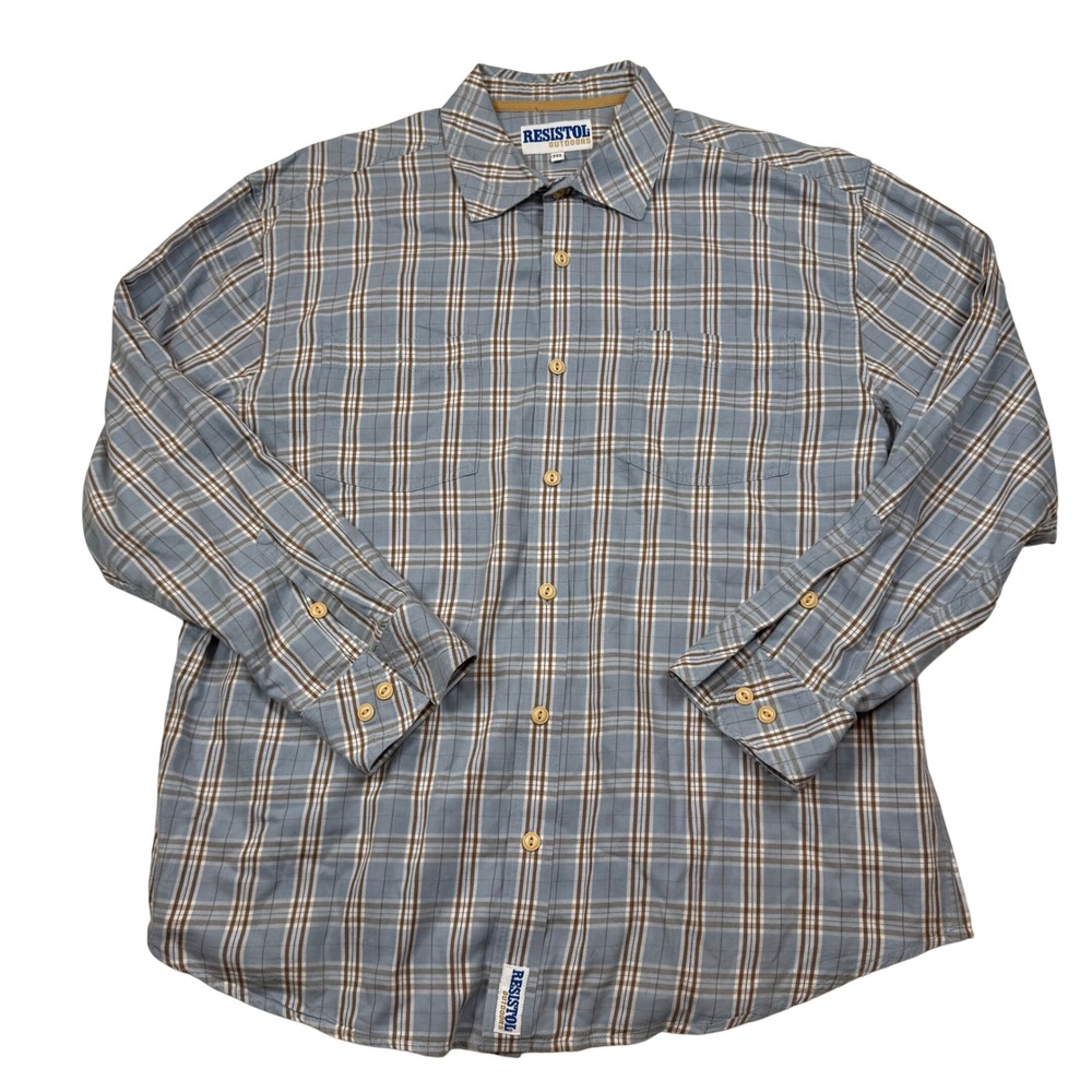 Resistol Outdoors Mens 2XL Blue Plaid Cotton Tencel Long Sleeve Button Dwn Shirt